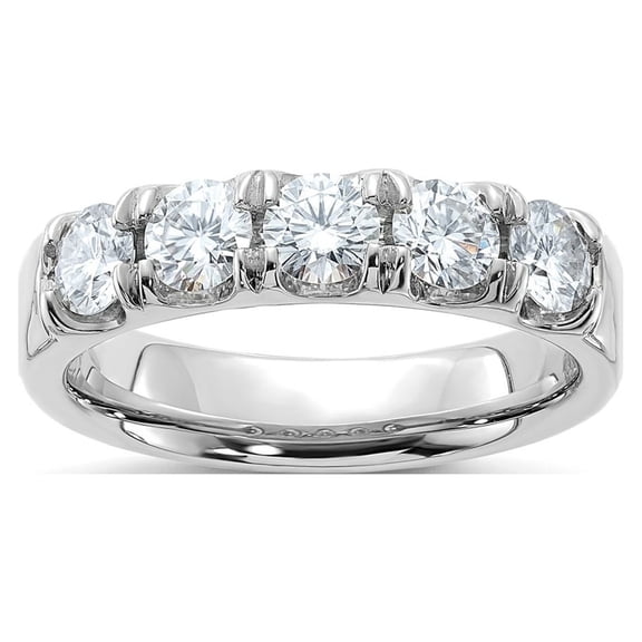 FJC Finejewelers 14 kt White Gold 1ct. 5 Stone D E F Pure Light Moissanite Band 4 mm