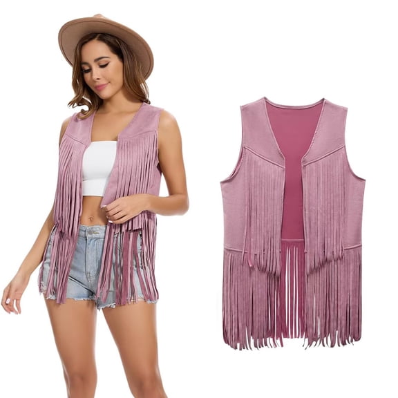 Women's Fringe Vest - 60s 70s Hippie Cowgirl Western Sleeveless Faux Suede Tassel Jacket