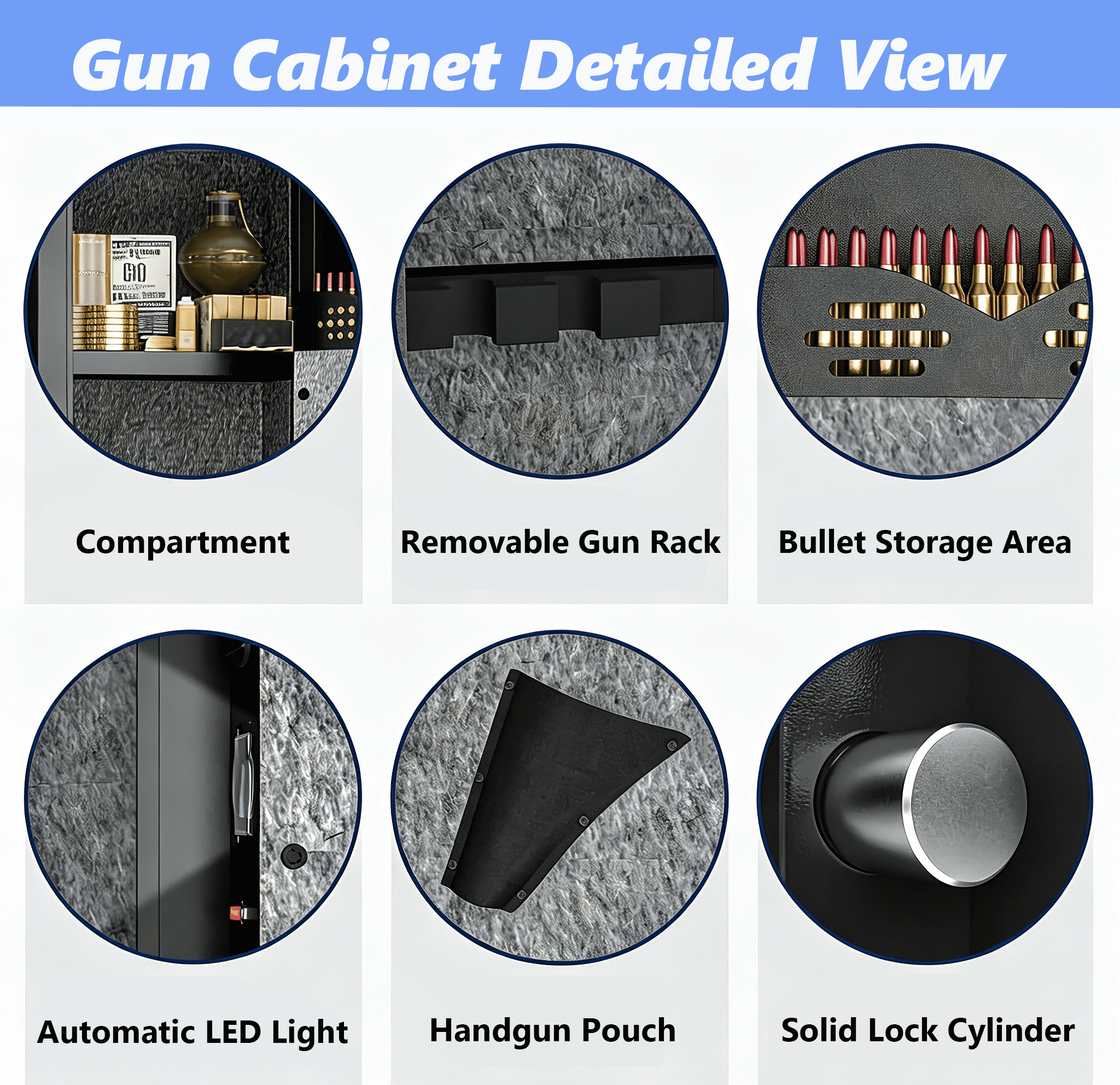 52" Tall Black Rifle Safe, Biometric & Keypad Lock, Adjustable Gun Racks with Built-in Alarm System