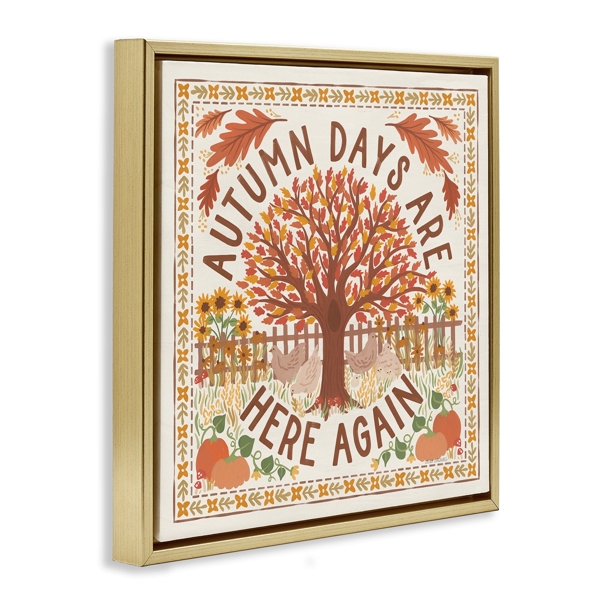 Stupell Industries Autumn Days Here Again Landscape Painting Gold Floater Framed Art Print Wall Art, 25 x 25