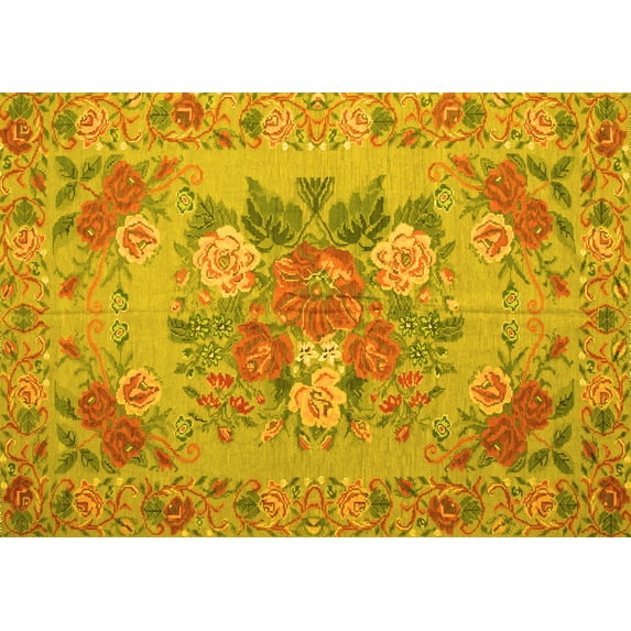 Ahgly Company Indoor Rectangle Medallion Yellow French Area Rugs, 2' x 4'