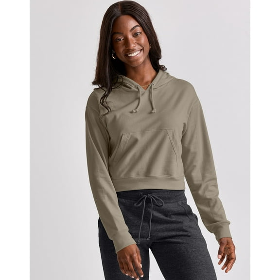 Hanes Originals Women's French Terry Cropped Hoodie Oregano Heather L