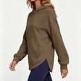 thumbnail image 4 of Inverlee Side Split Curved Hem Pullover Hoodies Solid Drawstring Hood Front Kangaroo Pocket Loose Daily Long Sleeve SweatshirtsBrown(S-XXL), 4 of 6
