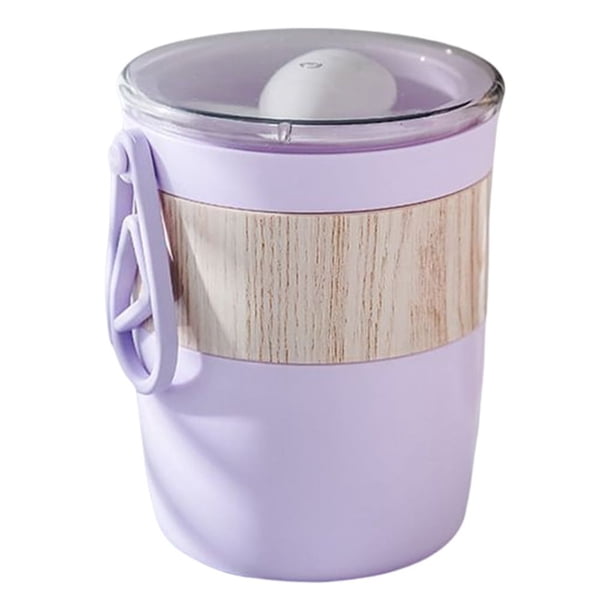 Cateissary Taza de desayuno de 620ml con cuchara, contenedor de agua de plástico portátil impermeable, tapa de sellado, tazas para microondas, Mostrada Púrpura 620ml