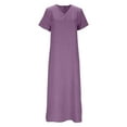 thumbnail image 4 of CHGBMOK Women Dress V Neck Short Sleeve Long Dress Solid Loose Casual Shift Dress, 4 of 8