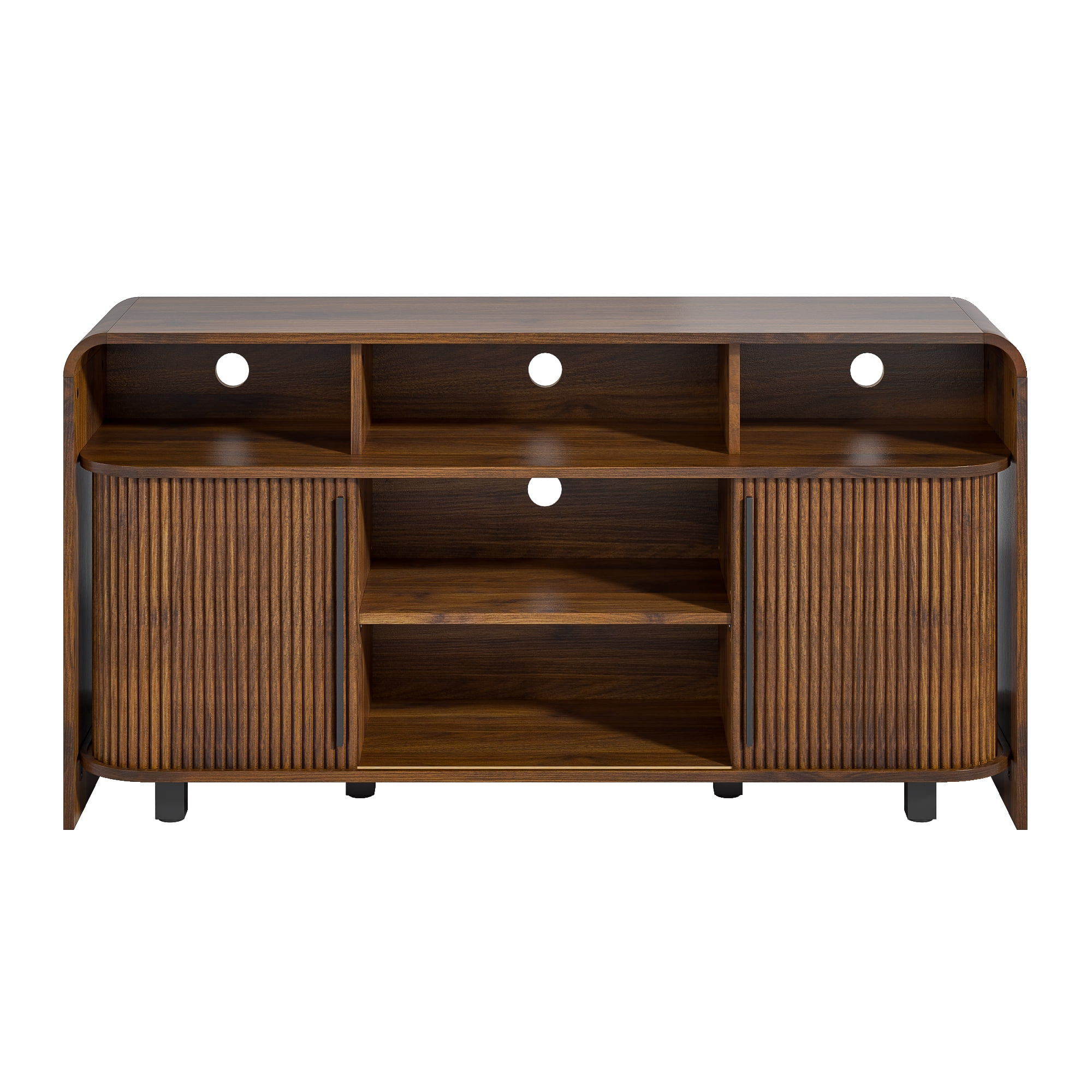 Mid Century Modern TV Stand for Bedroom, Fluted Entertainment Center for TVs up to 55 Inch, Media Console with Sliding Doors for Living Room, Walnut