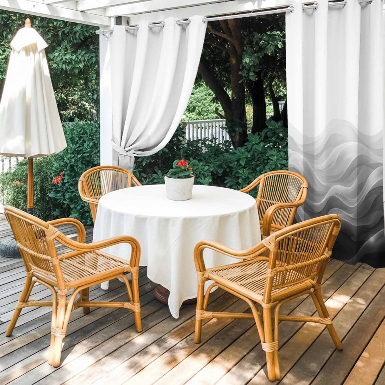 Grey Black Ombre Outdoor Curtains for Patio, Abstract Modern Gradient Ripple Sunshade Privacy Drapes Grommet Waterproof Outside Curtains for Porch/Cabana/Balcony 54"x 108", 1 Panel