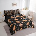 thumbnail image 3 of Manfei Cartoon Cute Kapibara 7pcs Bedding Comforter Set,Brown Animal Capybara Queen Bedding Sets,Rustic Flower Floral Queen Sheet Sets For Kids Girls,Ultra Soft Home Decor Reversible, 3 of 8