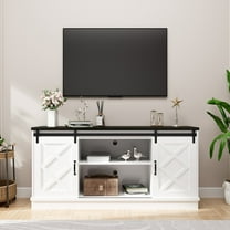 Boyel Living Farmhouse TV Stand, Modern 58" Entertainment Center Sliding Door Wooden TV Console with Storage, White