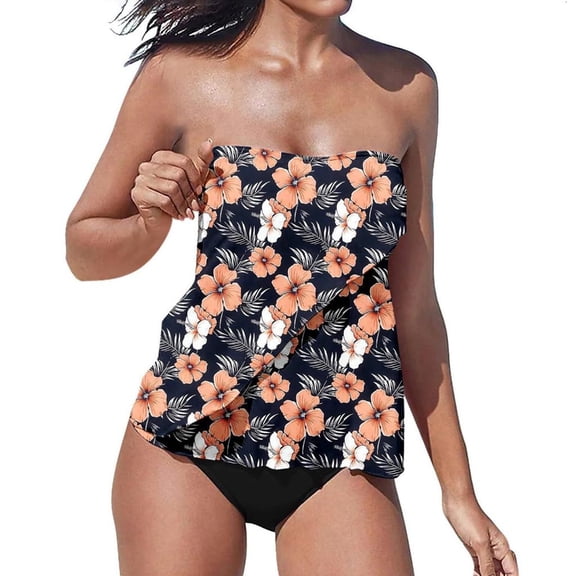 Women's Strapless Tankini Bandeau Swim Top with Bottom