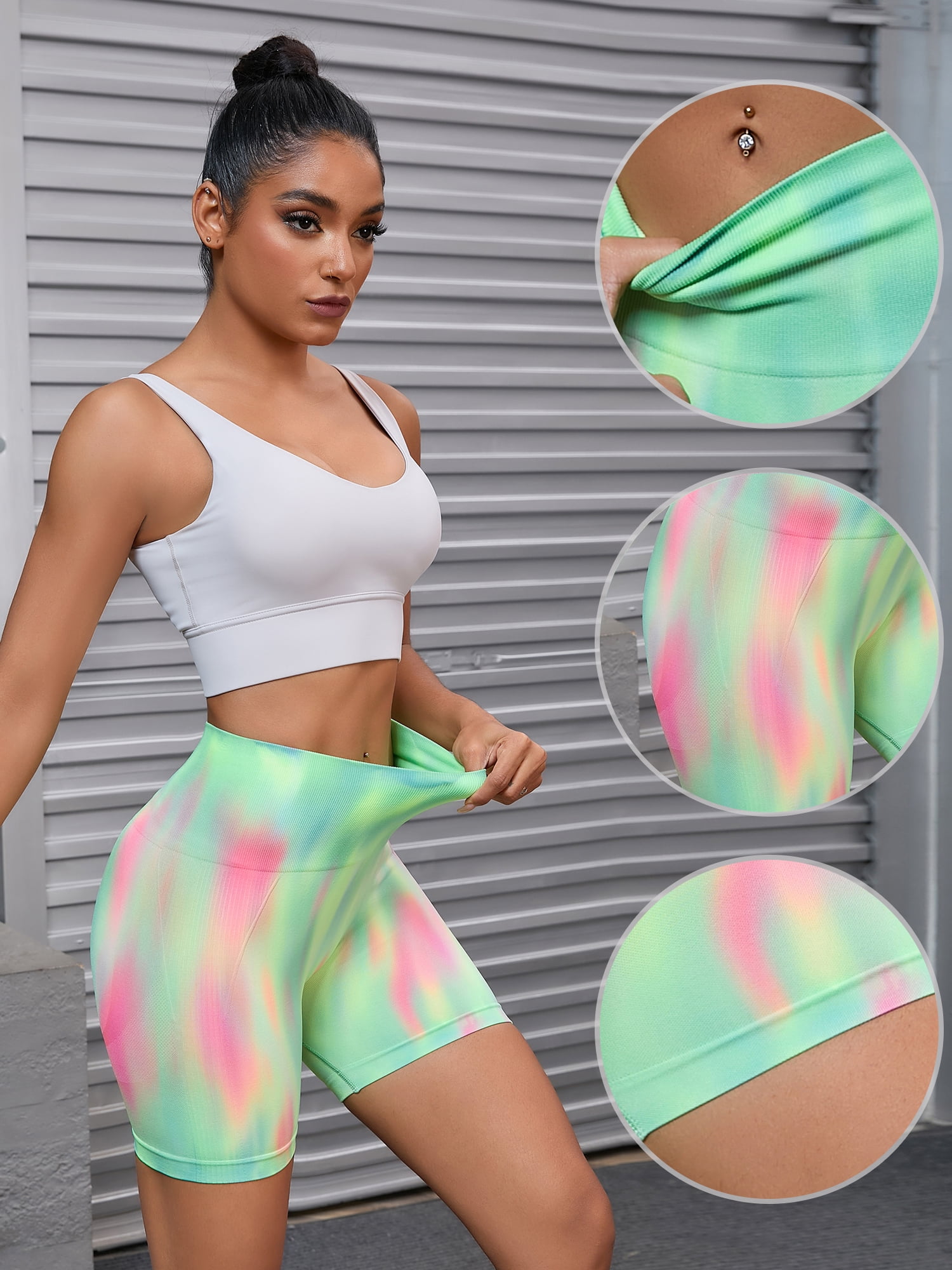 Unique Bargains Women's High Waist Tummy Control Running Thigh Shapers S Green Pink