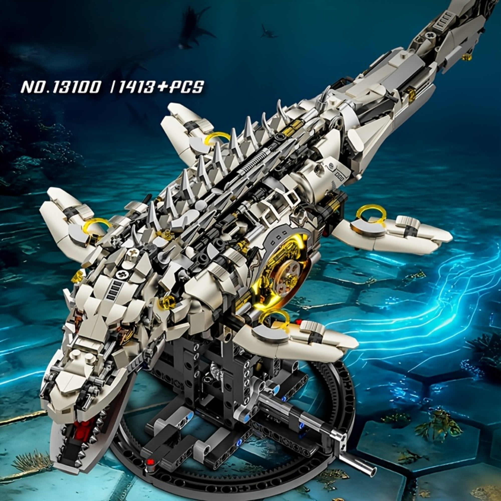 Remocguys Mosasaurus Mechanical Building Set Compatible with Lego&nbsp;Collectible Skeleton Model Kit with Led for Adults Boys 1413pcs
