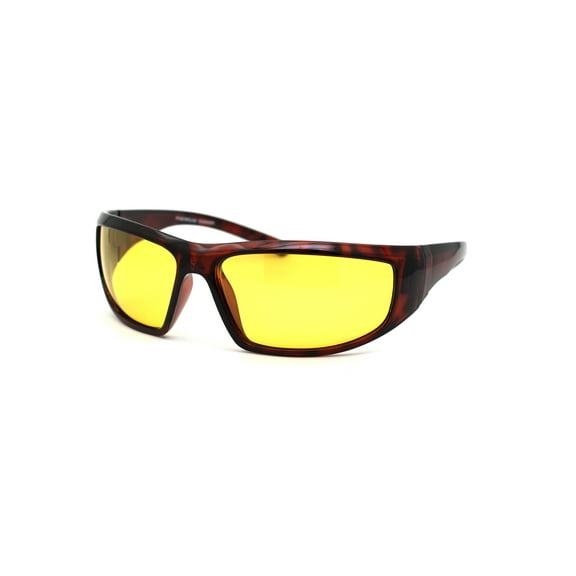 Polarized Night Driving Yellow Lens Warp Around Biker Plastic Sunglasses Shiny Tortoise