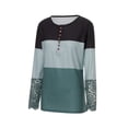 thumbnail image 3 of Qiylii Female Dandelion Print Round Neck Lace Patchwork Long Sleeve Tops T shirt with Buttons, 3 of 9