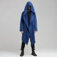 thumbnail image 3 of SWSMCLT Men's Long Hooded Coat Cardigan Outerwear Cold Weather Drape Front Loose Coats Casual Chic Knee Length Blue Large, 3 of 3