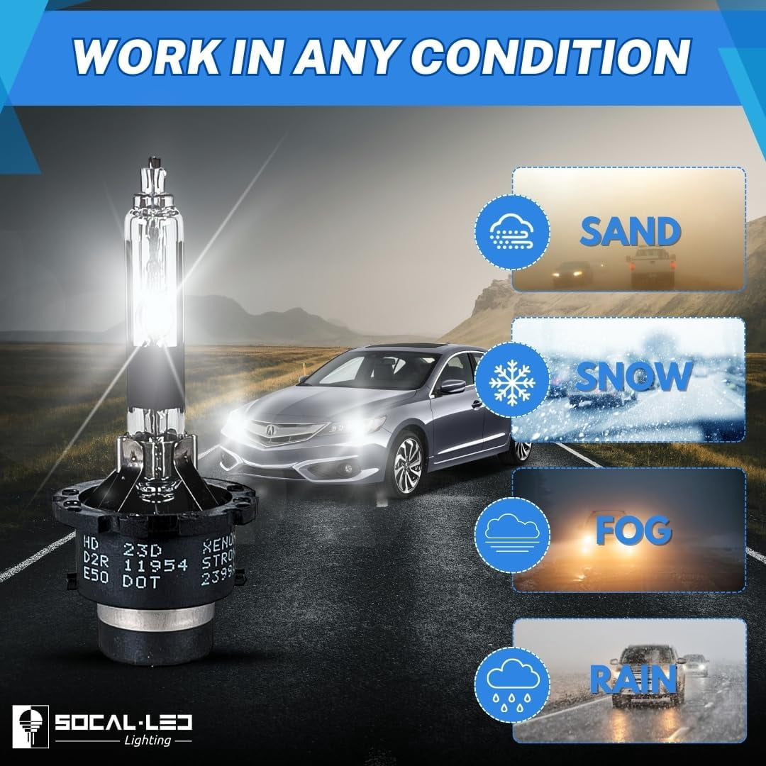 D2R 35W Xenon HID Headlight Bulbs - 6000K Crystal White - 85126UB 66250 85126WX OEM High Low Beam Direct Replacement - Pack of 2