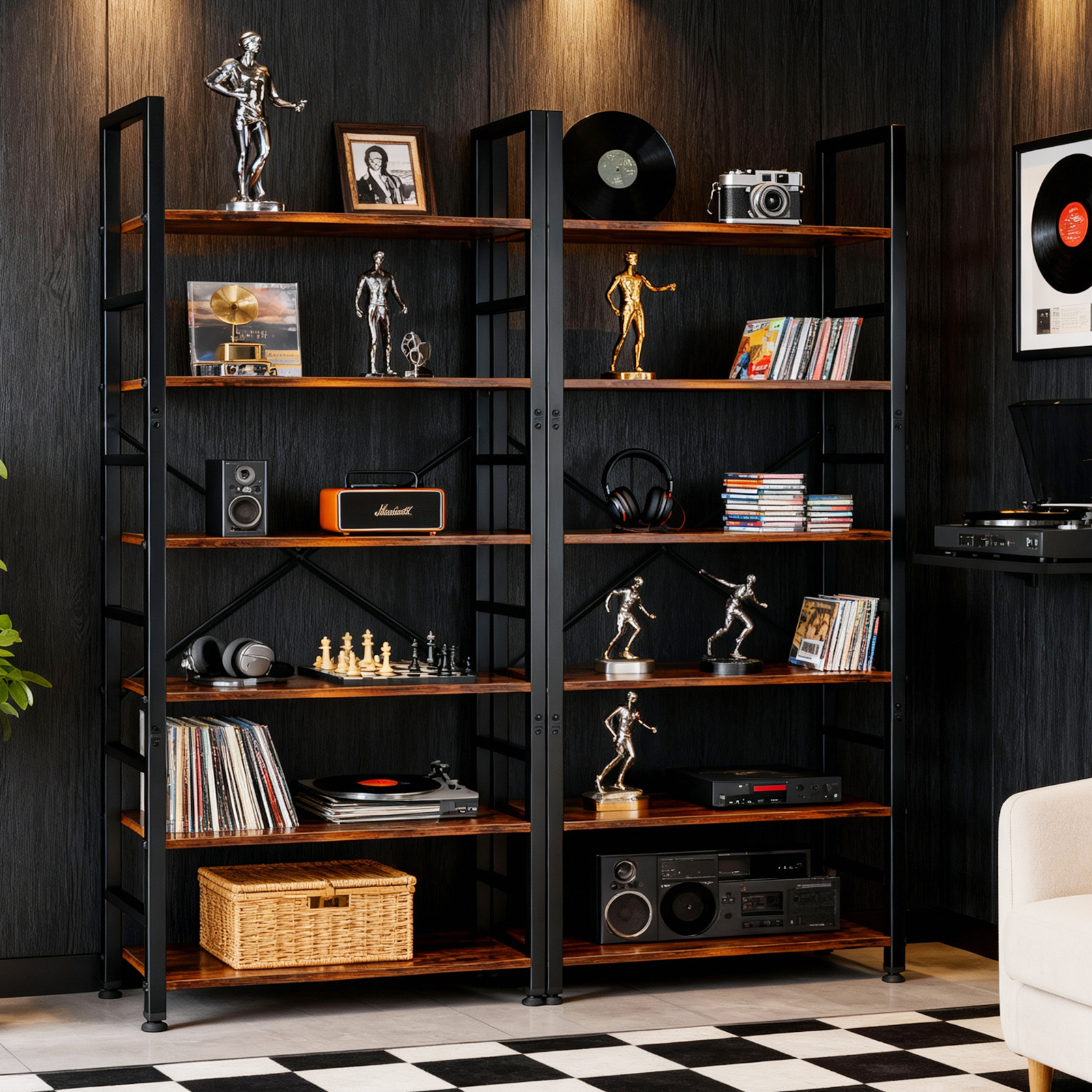 ZEUKMXOO 6 Tier Bookshelf , Modern Freestanding Display Bookcase Shelf, Vintage Wood Storage Organizer , Tall shelving unit for Living Room, Home Office, Bedroom, Pantry