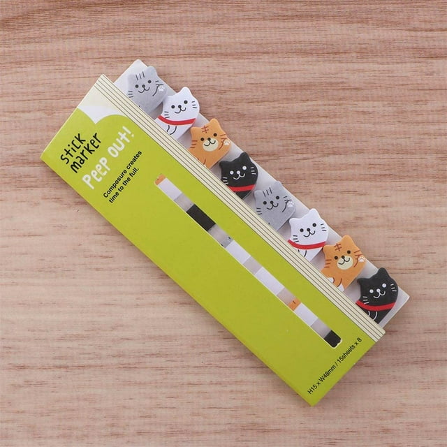 HUGFEGWE 120Pcs Memo Pad, Animals DIY Sticker Bookmarks Kawaii DIY Memo Pad Sticky Notes Page Flags, Self-Stick Memo Flags Tab Bookmark(Cat) CJB91-62311