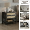 thumbnail image 5 of SICOTAS Large Nightstand Set of 2 for Small Space, Rattan Night Stands with 2 Drawers and Storage Shelf, Boho Bedside Table  Oversize Wood End Table  Set for Bedroom Living Room Hallway,Black Oak, 5 of 11