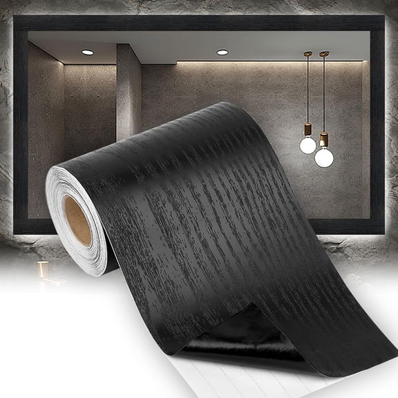 Rongsi Bathroom Mirror Frame Border, Peel &Stick Black Wood Grain Wallpaper Border (32.8 FT X 3.93 Inch)