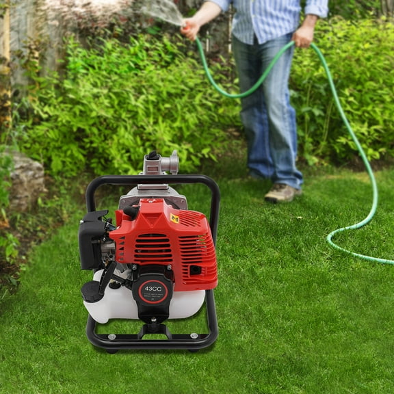 2 Stroke Gas Water Pump,Gas Powered Water Pump,1-inch Gasoline Water Delivery High-pressure Pump,Transfer Pump,1.25KW 35GPM Engine,98ft Lift 1in Ports, Irrigation Drainage Flood Control