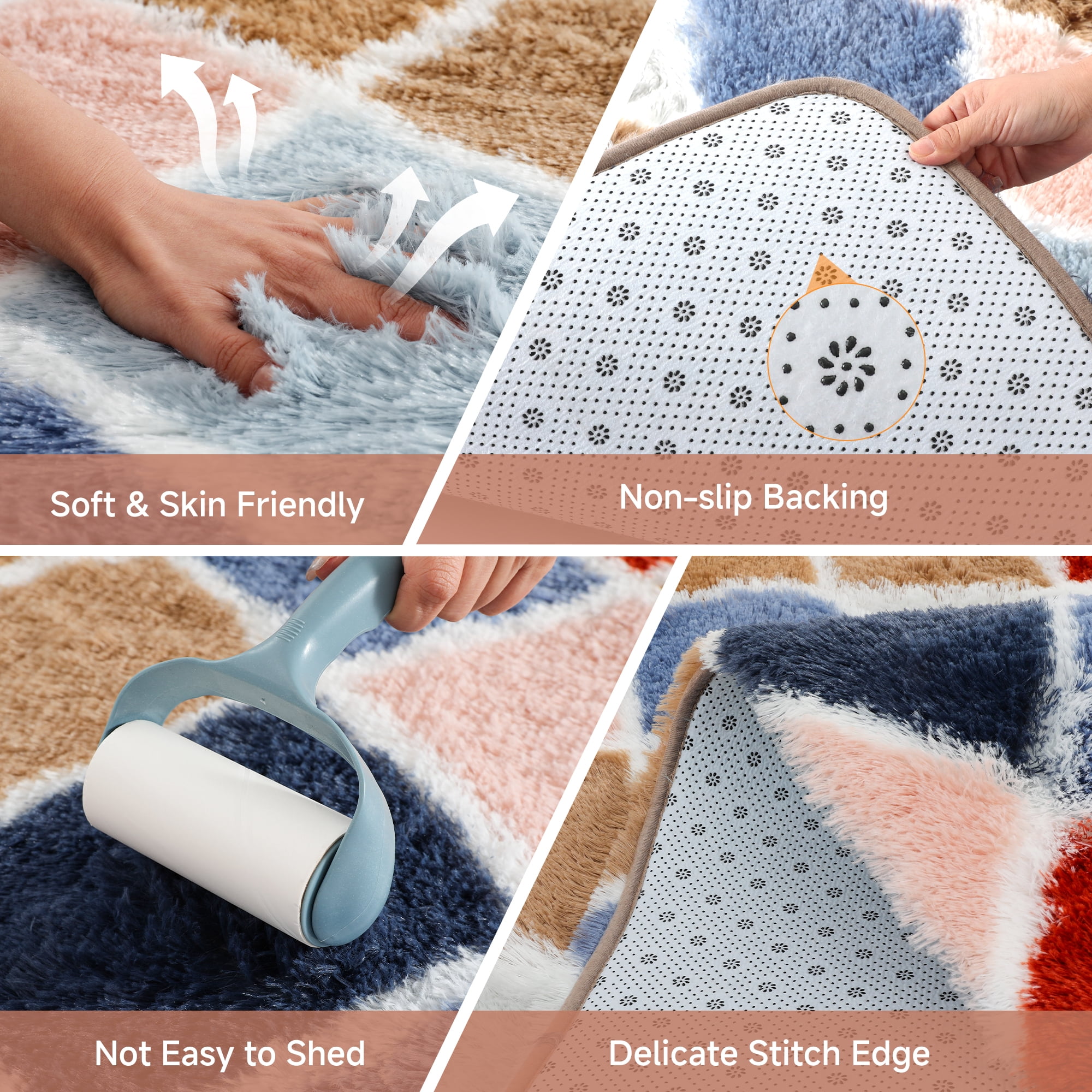 CozyDesg 8ftx10ft Area Rugs,Shag Fluffy Checkered Rugs for Living Room,Bedroom,Modern Room Decor Carpet, Non-Slip Floor Rug,Colorful A