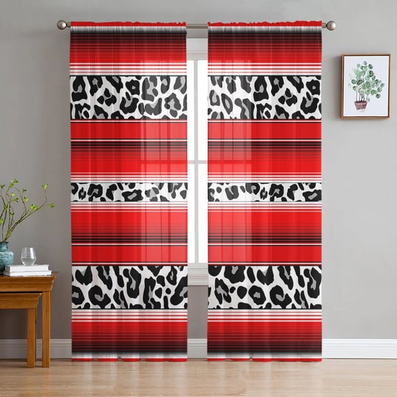 Leopard Print Sheer Window Panel Curtains Room for Living Room Bedroom Kitchen Room Chiffon Tulle Curtains