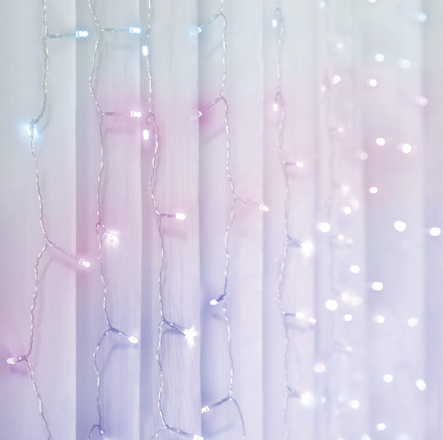 Curtain Lights Cascading Battery-Operated LED Lighted Backdrop Curtain for Bed 