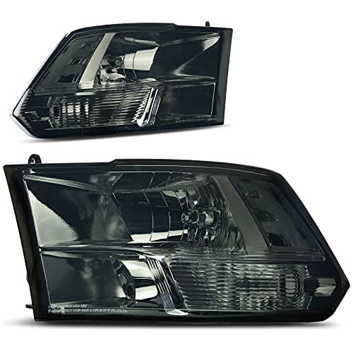 AUTOSAVER88 Headlights Assembly Compatible with 2009-2018 Dodge Ram 1500/10-18 Dodge Ram 2500 3500/19-22 Ram 1500 Classic Headlamp Replacement Smoke Lens Clear Reflector (Only for Quad Models)