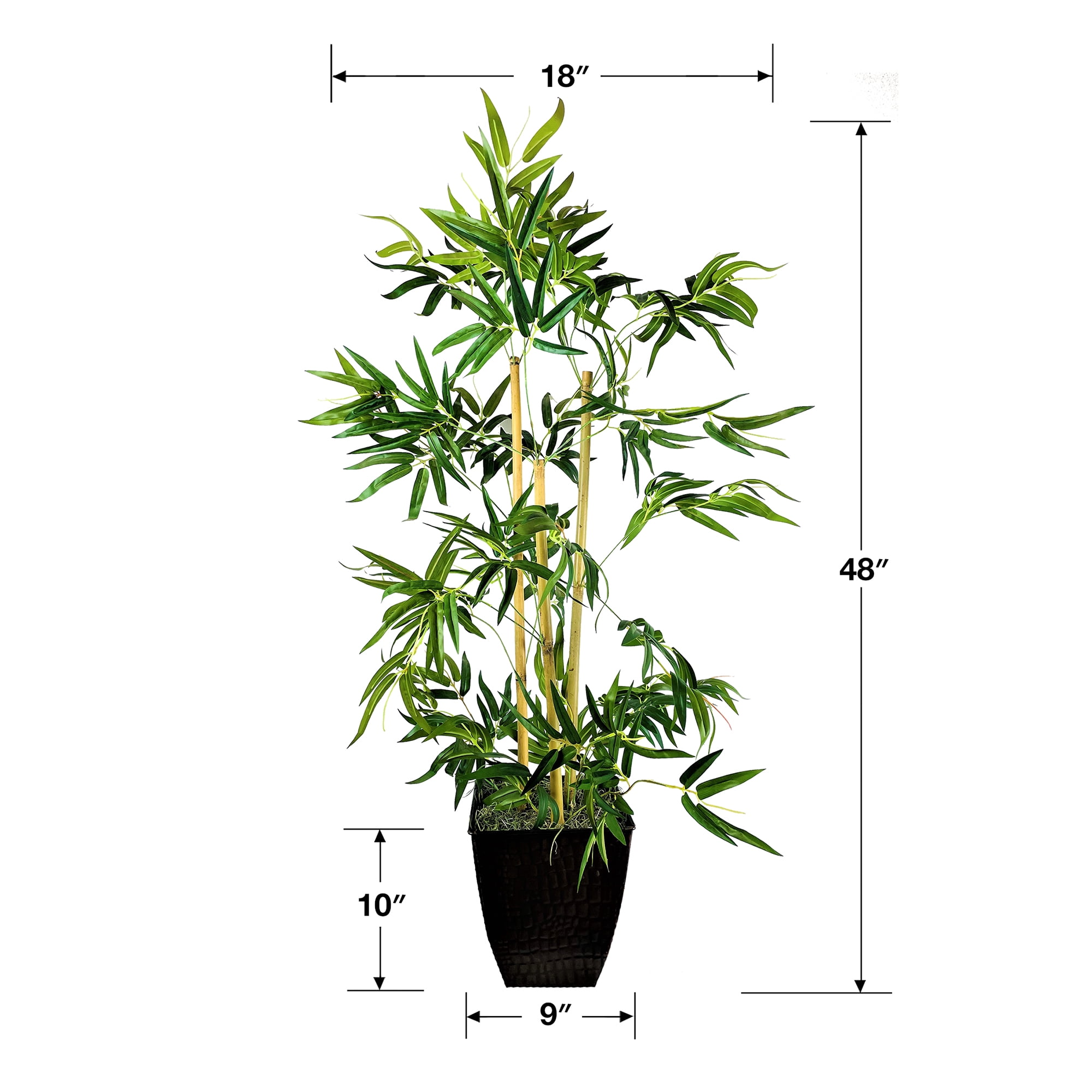 LCG FLORALS Artificial Tree, Bamboo Tree, 4 ft, Black Square Fluted Metal Pot