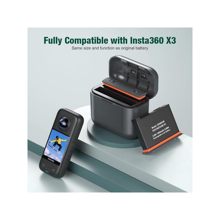 Replacement Insta360 X3 Battery 1800mAh 2-Pack and Dual Slot USB