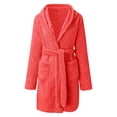 thumbnail image 4 of WZXFASHION Robe de Pyjama en Peluche pour Femmes, Couleur Unie, à Manches Longues, avec Poche, à Capuche, Longueur Genou, Courte, Tenue d'Intérieur, Peignoir WomenRobes Rouge XXXXXL, 4 of 7