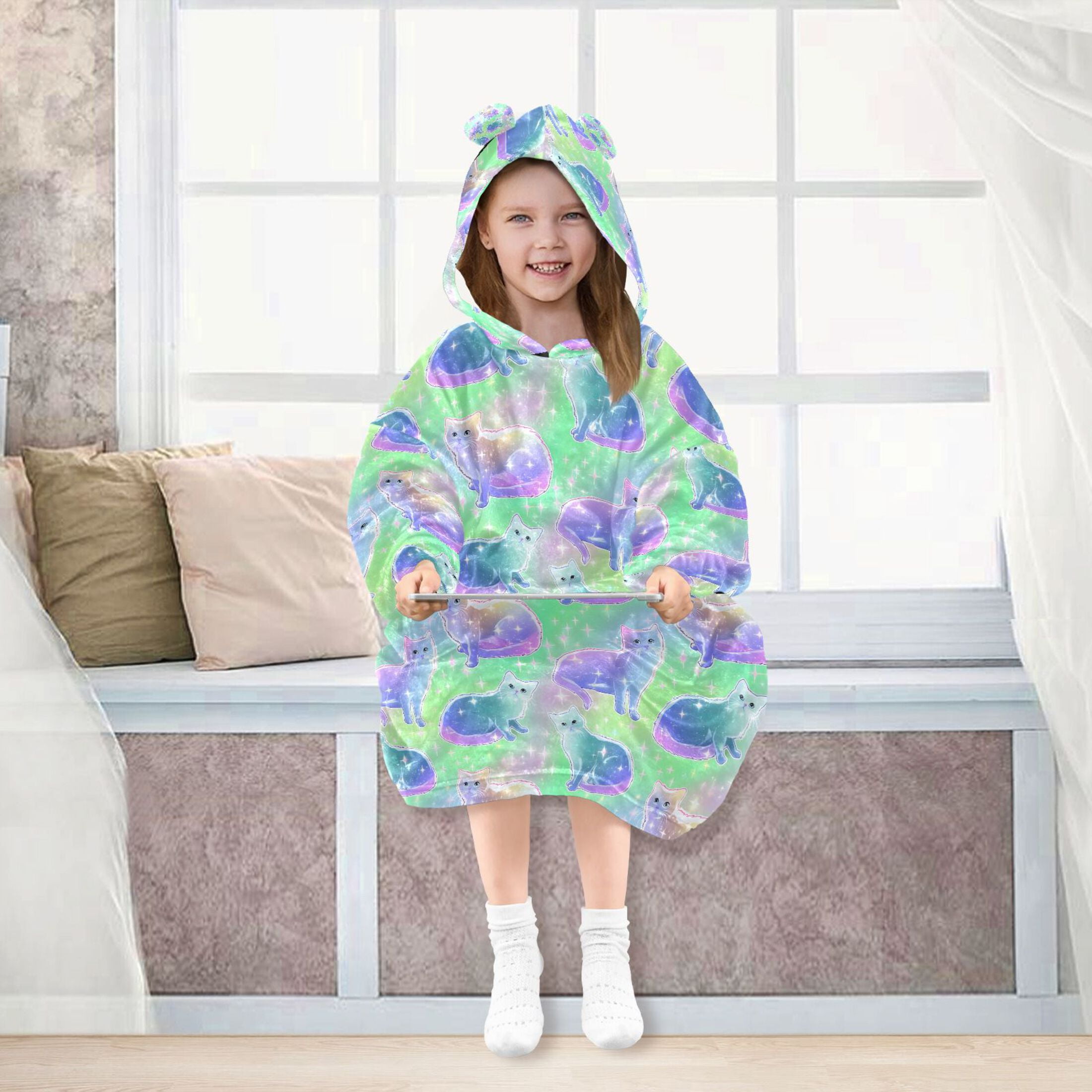 joogoo Blanket Hoodie for Glitter Cute Cats Oversize Sweatshirt 3-14 YR L