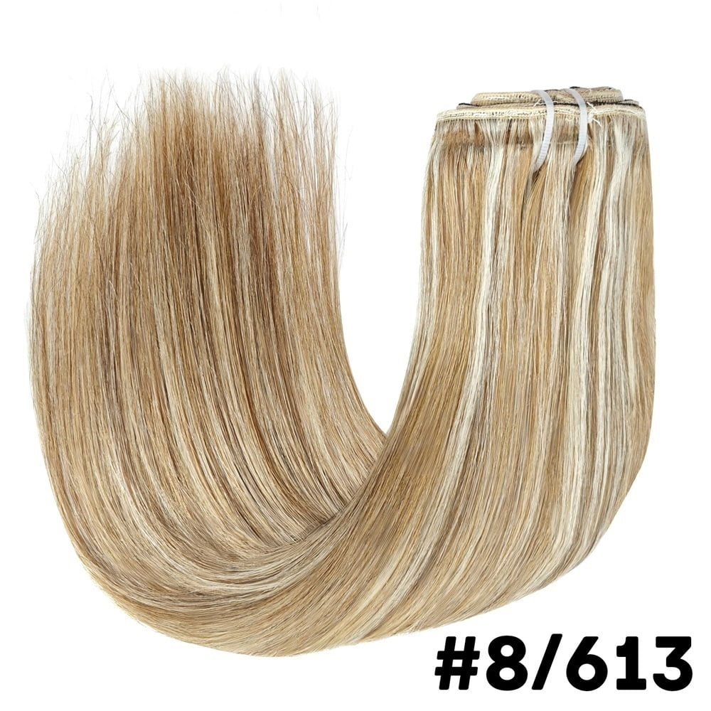 Clip in Hair Extensions Real Human Hair 16"-26" P8/613 Color Highlight Blonde Straight Hair Extensions 8Pcs Double Weft Clip in Remy Hair Extensions