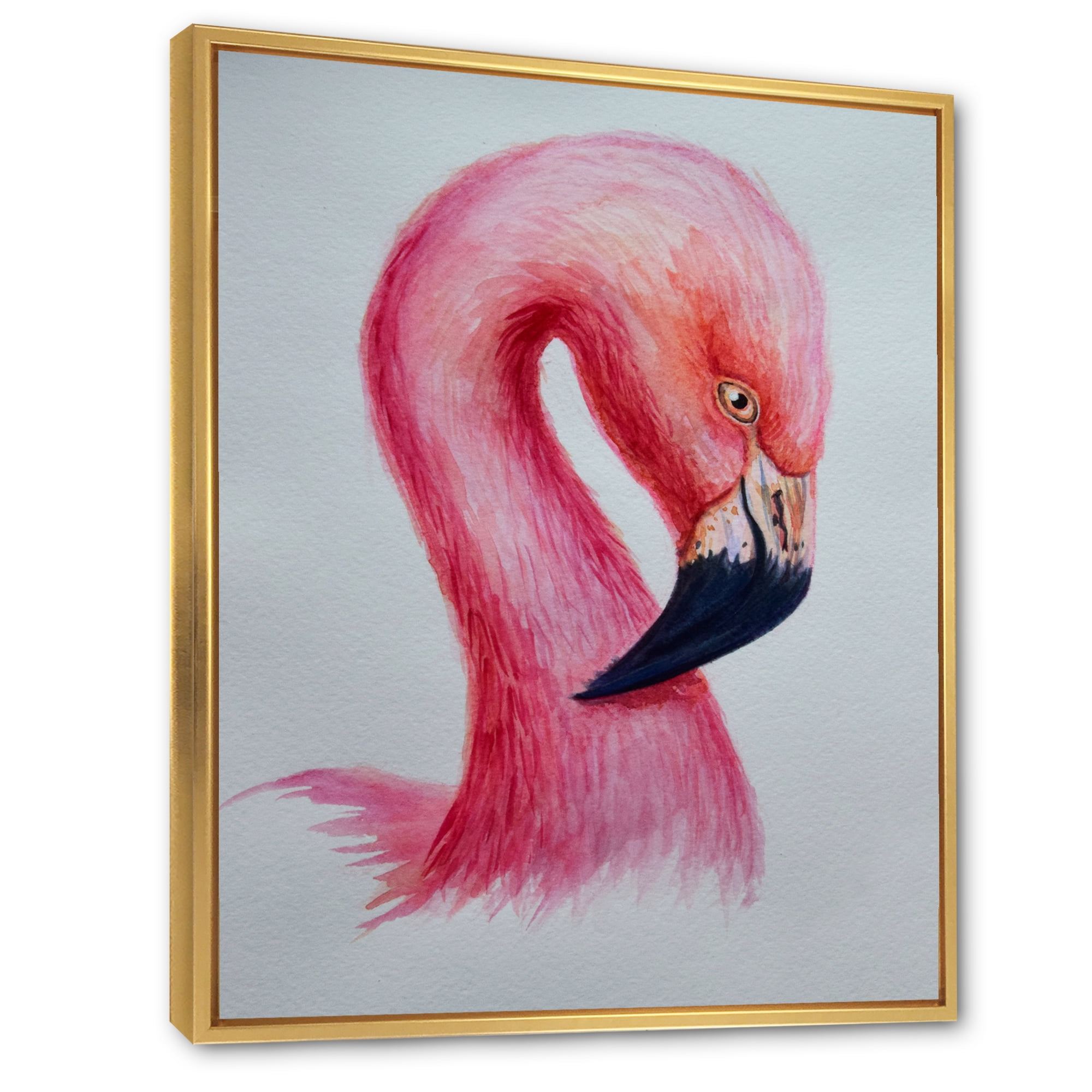 Designart 'Abstract Portrait of Pink Flamingo IV' Farmhouse Framed Canvas Wall Art Print