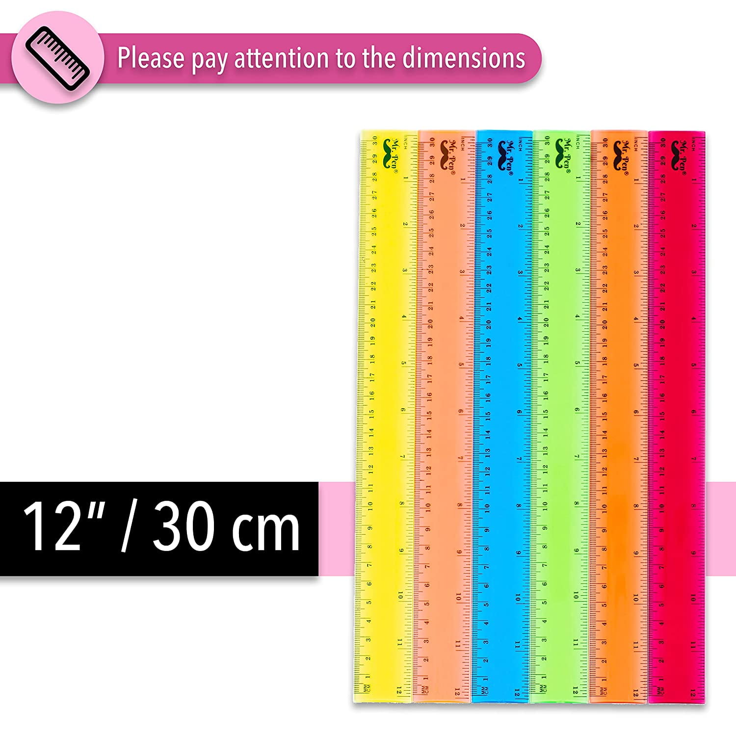 Mr. Pen Plastic Ruler Transparent, 12", 6 Pack