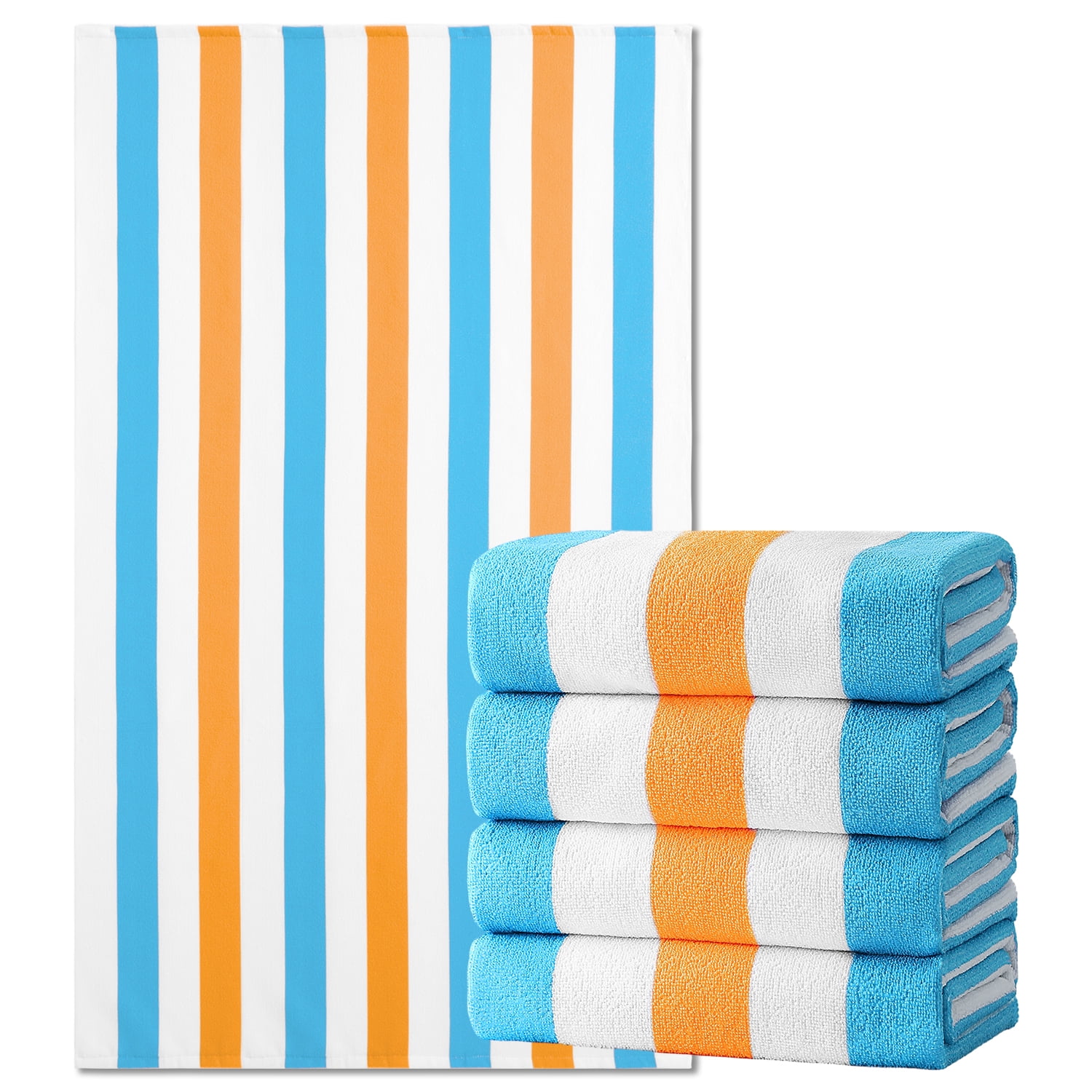 Jessy Home 4 Pack Orange Red Blue Oversized Beach Towel Set, 40"x70" Striped Beach Towels Super Absorbent Towels for Beach, Pool