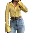 thumbnail image 2 of Women's Button Down Shirts Long Sleeve Dress Shirts Wrinkle Free Collared Work Office Solid Blouses Corset Tops Yellow M, 2 of 9