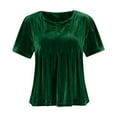 thumbnail image 5 of YUGYXL Womens Velvet Round Tops Short Sleeve Peplum Pleated Flowy Blouse Casual Loose Fit Crewneck Tshirts Green XXL, 5 of 7