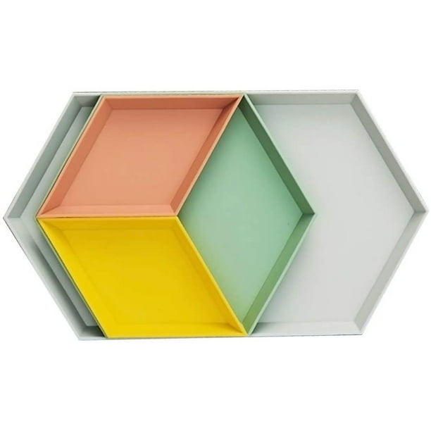 Impresionantes bandejas decorativas de diseño, bandejas anidadas modernas y contemporáneas para usos múltiples, bandejas geométricas irrompibles y fáciles de limpiar para decoración del hogar, 4