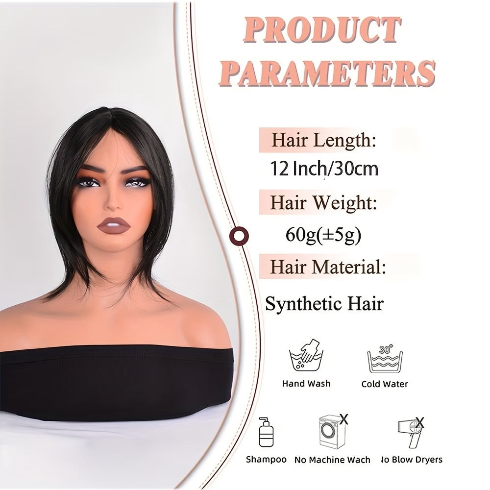 1pc, black 12-inch hair straightening piece for women, with 3 clips, synthetic hair piece, suitable for thin hair, including bangs - perfect choice for Mother's Day