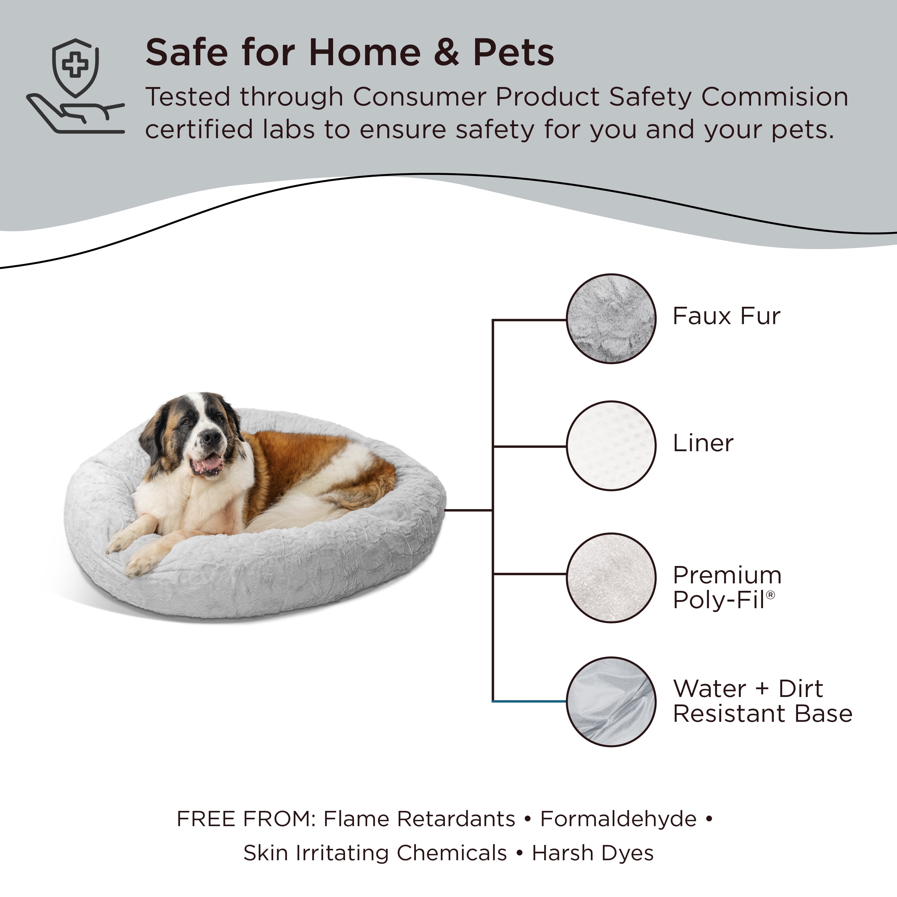 Best Friends by Sheri The Original Calming Donut Dog and Cat Bed in Lux Fur Gray, Extra Large 45x45"