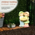 thumbnail image 2 of Alpine Corporation Boy and Girl Statue Holding Sunflower Birdbath, 2 of 11