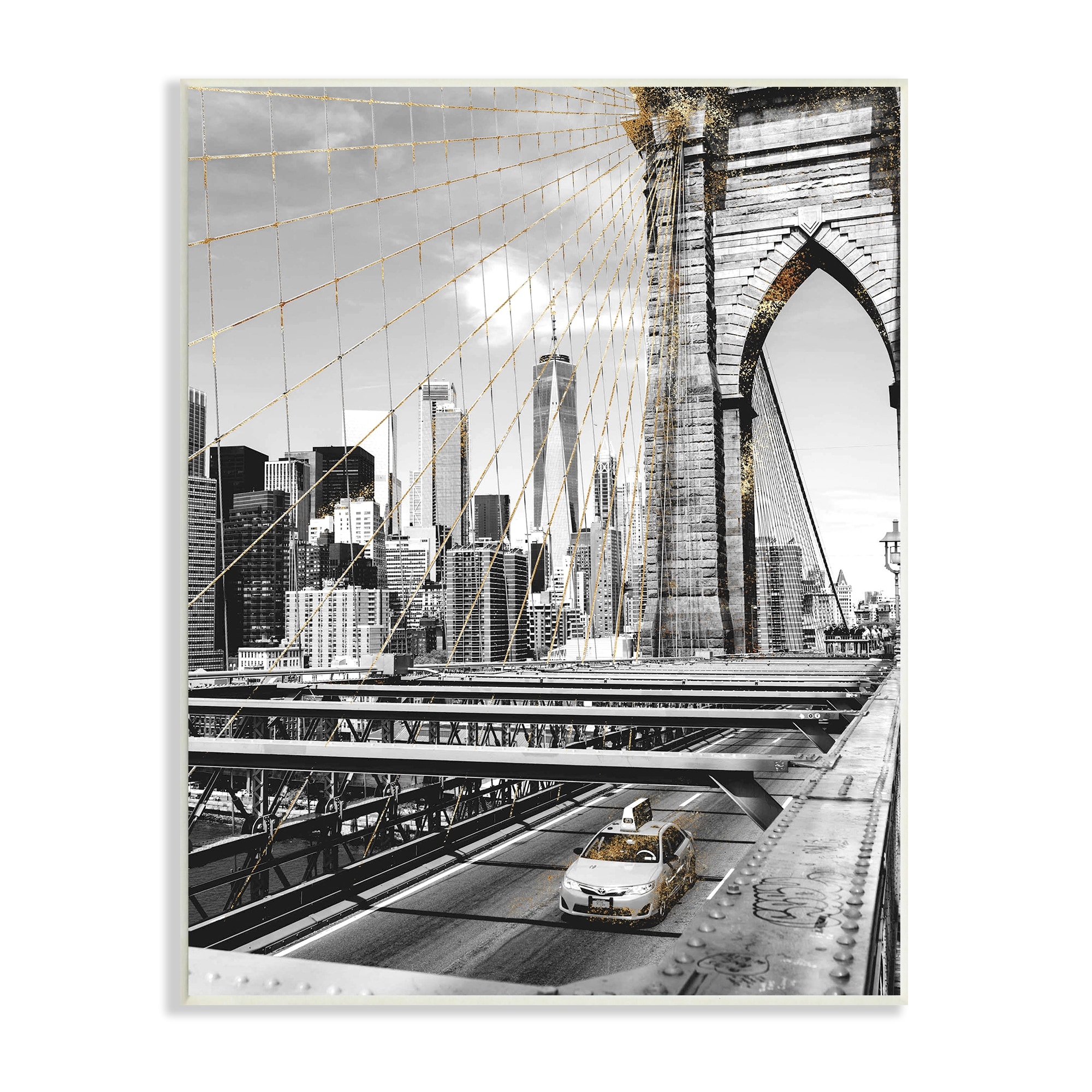 Stupell Industries Brooklyn Bridge Urban City Architecture Taxi Driving Photography, 13 x 19, Design by Ziwei Li