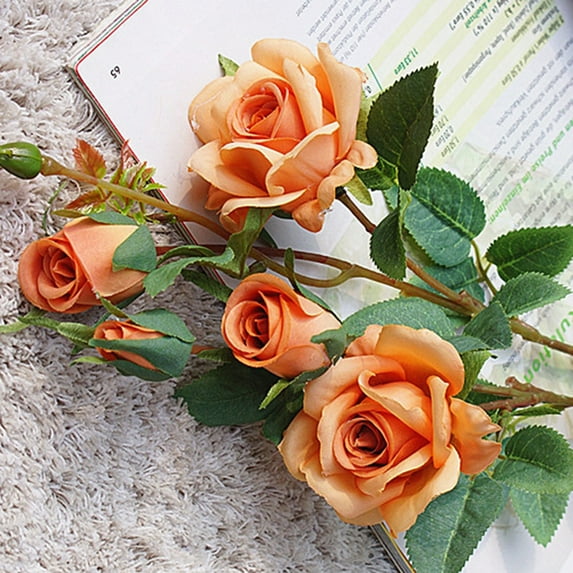 Travelwant 4Packs Artificial Silk Fake Flowers Leaf Rose Wedding Floral Decor Bouquet