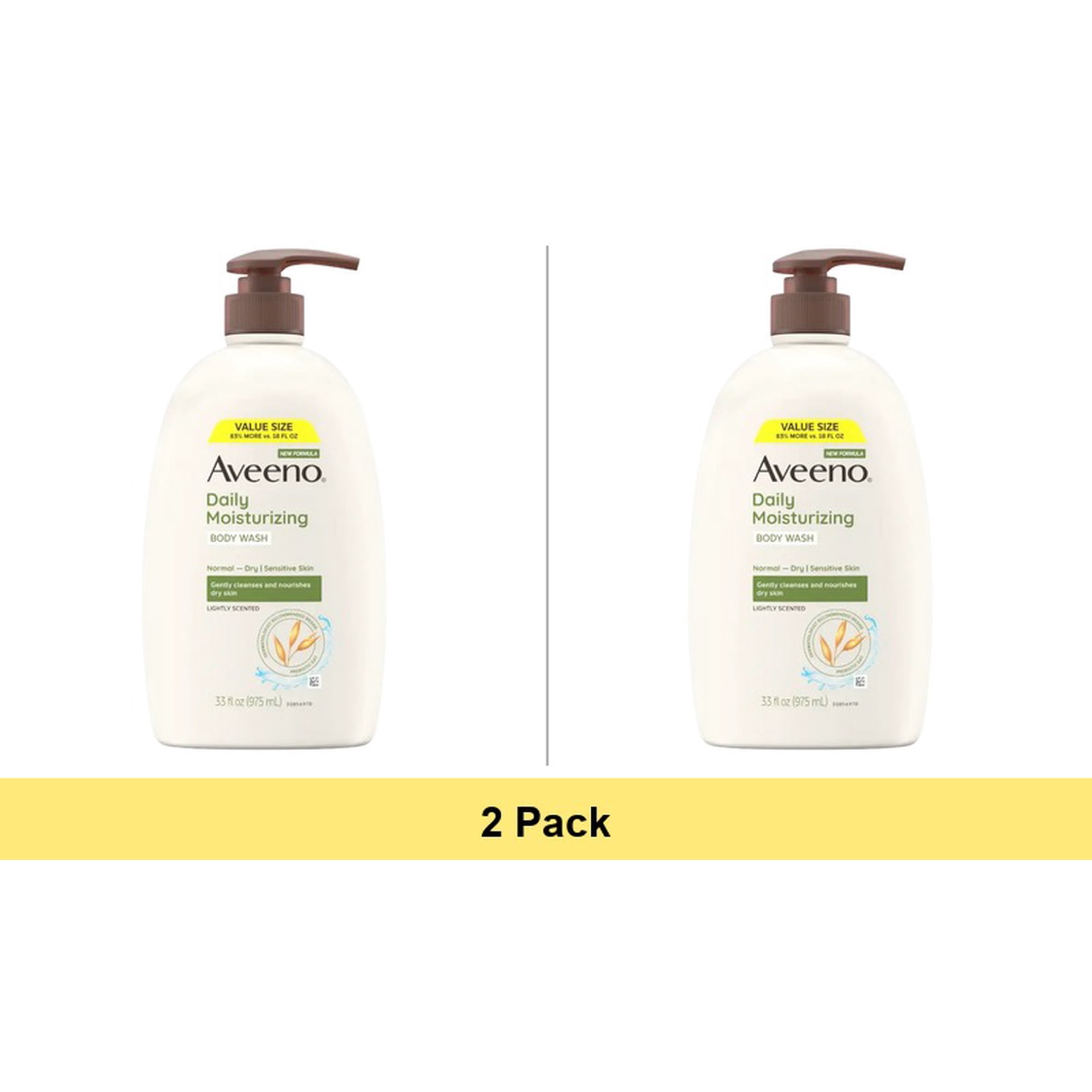 Aveeno Daily Moisturizing Body Wash for Dry Skin with Soothing Oat, Soap-Free & Dye-Free, 33 Fl Oz - 2 Pack