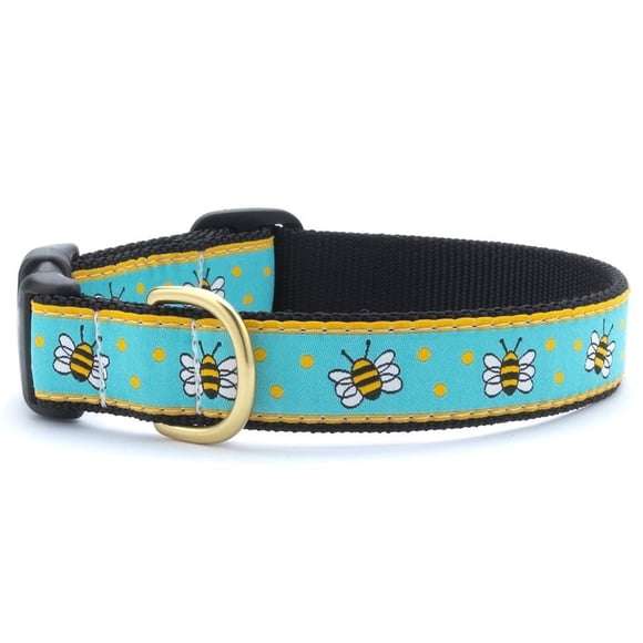 Up Country Bee Pattern Dog Collar, Large (15 to 21 inches) 1 Inch Wide Width