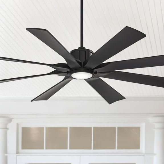 60" Possini Euro Design Defender Modern Indoor Outdoor Ceiling Fan with Dimmable LED Light Remote Control Matte Black Damp Rated for Patio Exterior