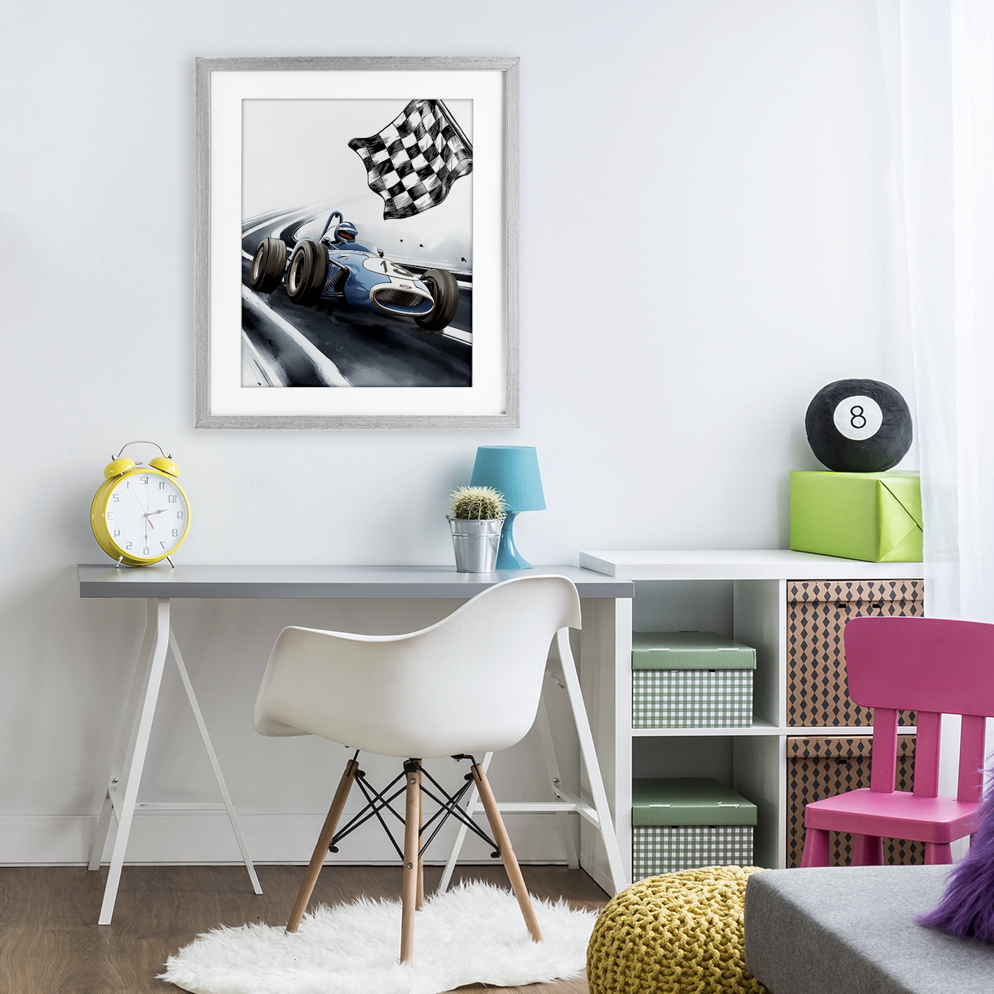 Stupell Industries Dynamic Racecar Driving Gray Framed Print Under Glass, design by Christine Simpson Art