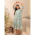 thumbnail image 3 of XL LOVE By Janasya Indian Women's Plus Size Aqua Georgette Floral Fit & Flare Dress, 3 of 5